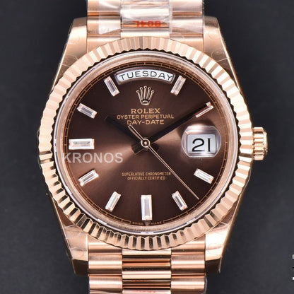 Daydate 40mm Brown Dial Diamond Marker A3235 - Authentic Movement