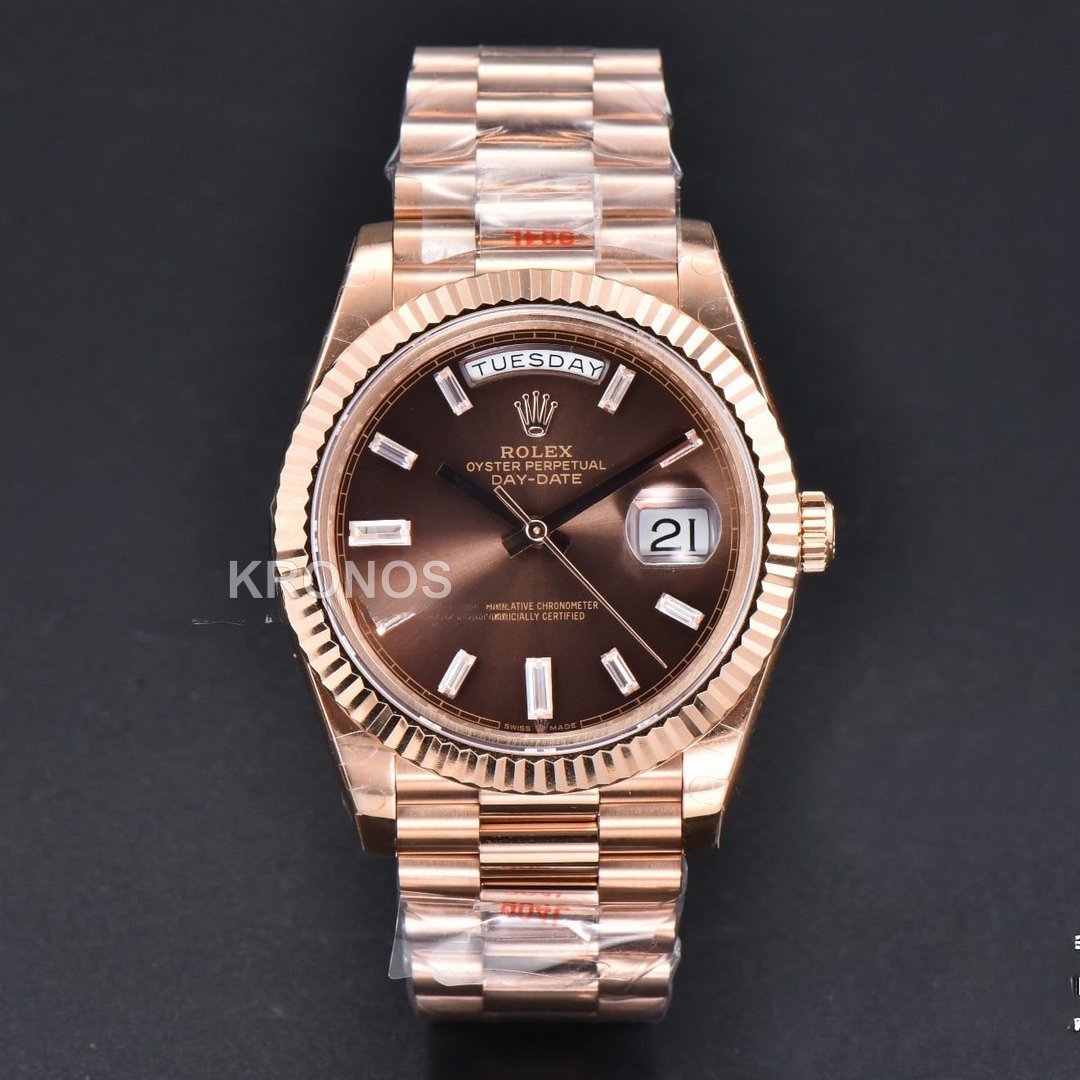 Daydate 40mm Brown Dial Diamond Marker A3235 - Authentic Movement