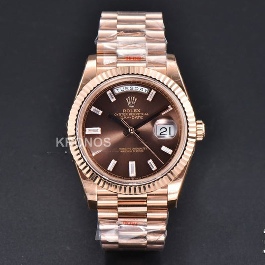 Daydate 40mm Brown Dial Diamond Marker A3235 - Authentic Movement