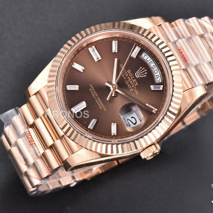 Daydate 40mm Brown Dial Diamond Marker A3235 - Authentic Movement
