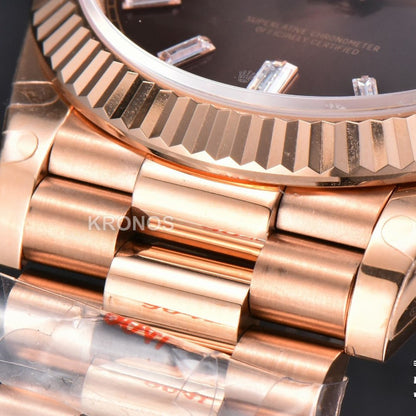 Daydate 40mm Brown Dial Diamond Marker A3235 - Authentic Movement