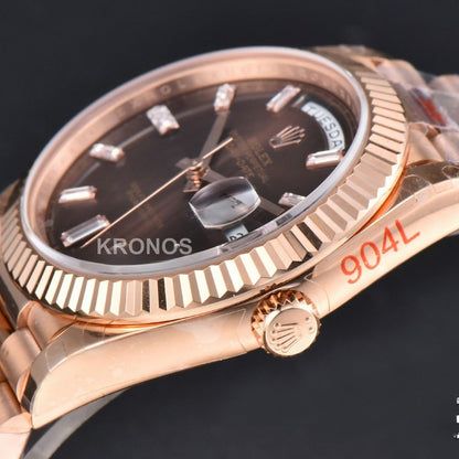 Daydate 40mm Brown Dial Diamond Marker A3235 - Authentic Movement