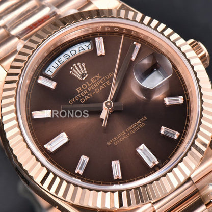 Daydate 40mm Brown Dial Diamond Marker A3235 - Authentic Movement
