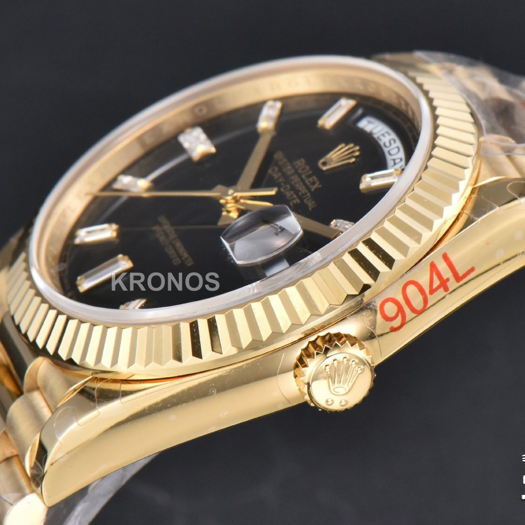 Daydate 40mm Black Dial Diamond Authentic Movement