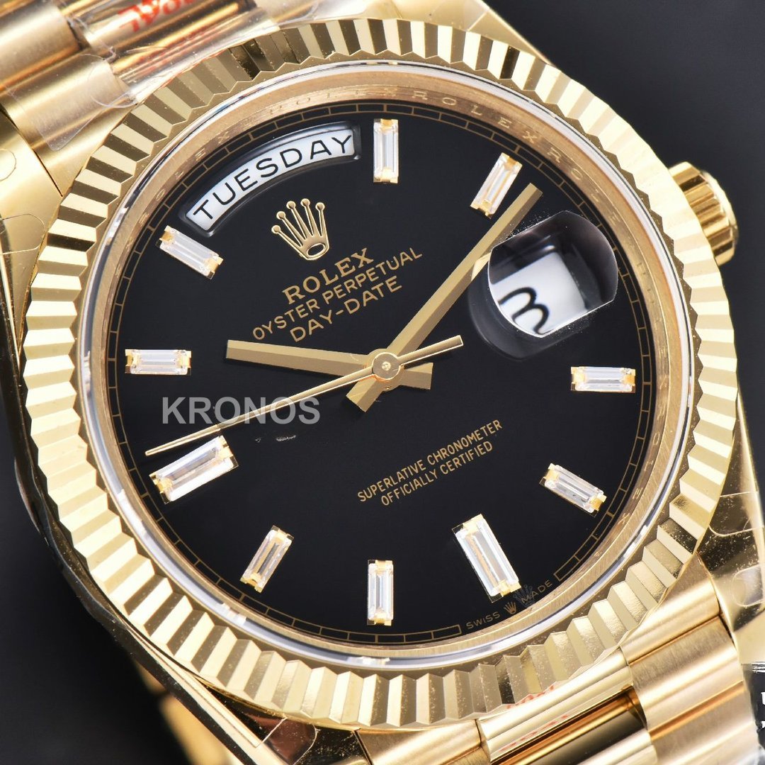 Daydate 40mm Black Dial Diamond Authentic Movement