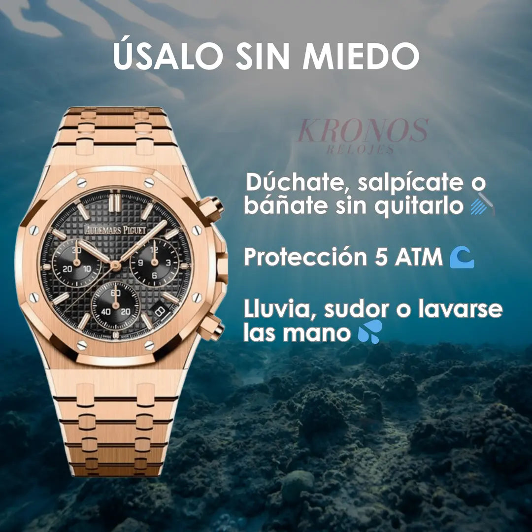 Maquinaria cronógrafo Royal Oak Rose Gold Black Dial - Kronos Relojes