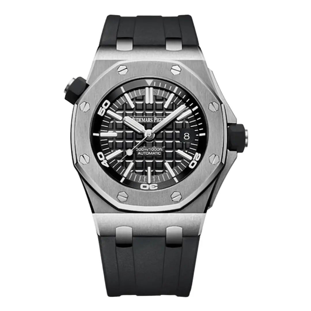 Royal Oak Offshore steel dial negro correa goma Kronos Relojes