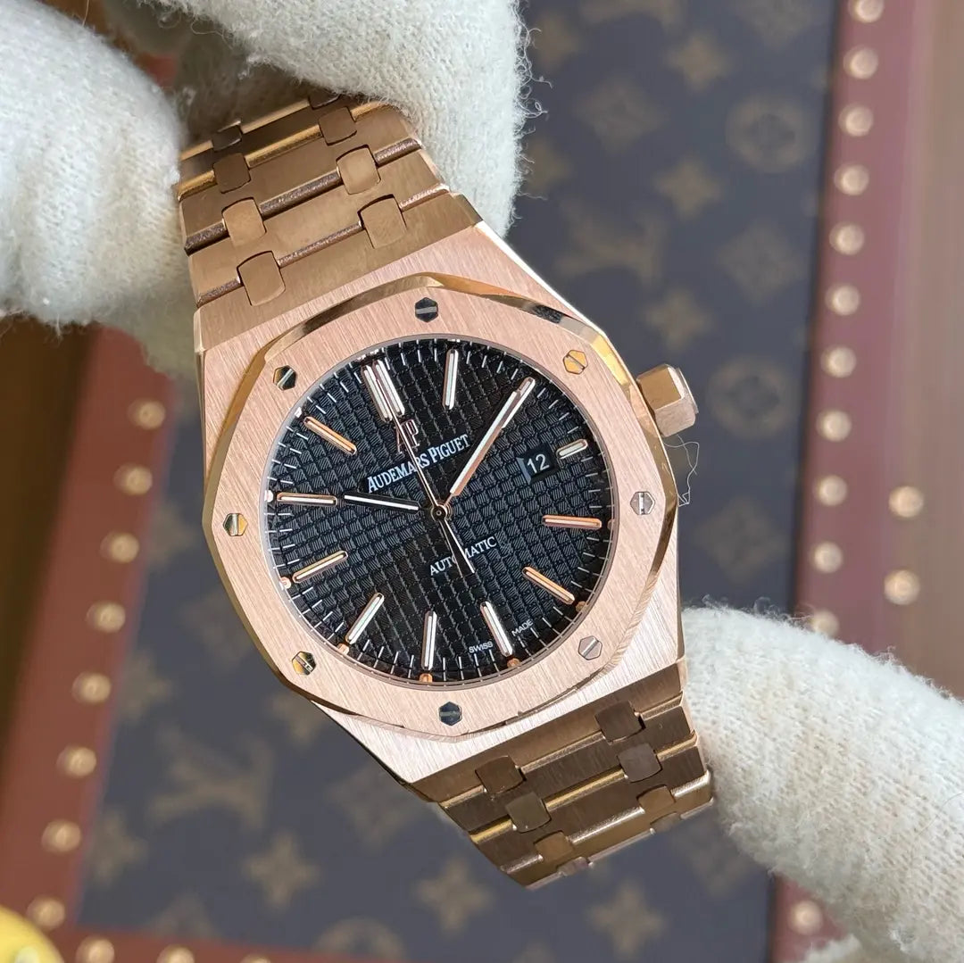 Reloj Audemars Piguet inspirado Royal Oak oro rosa esfera negra Kronos