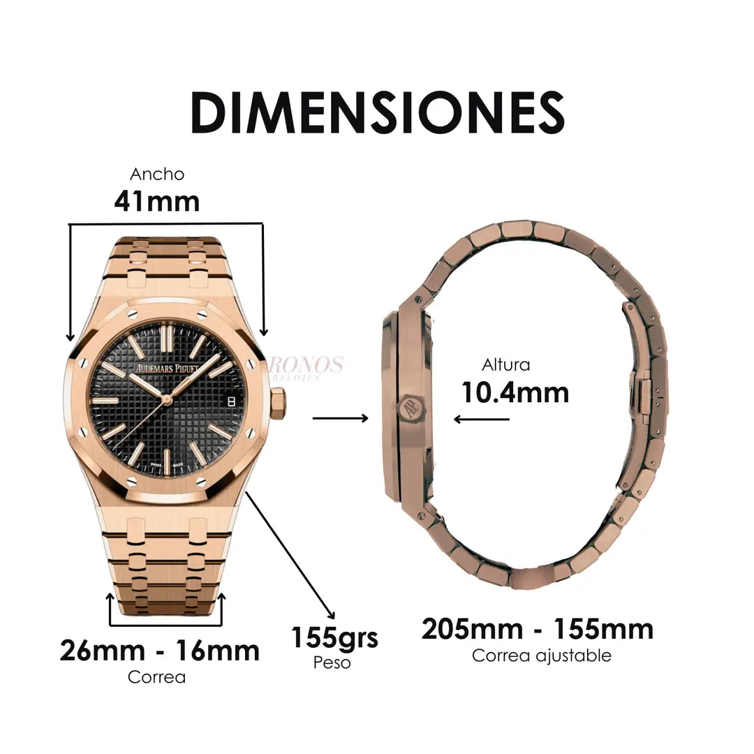 Reloj de colección Royal Oak Black Dial oro rosa Kronos Relojes USA