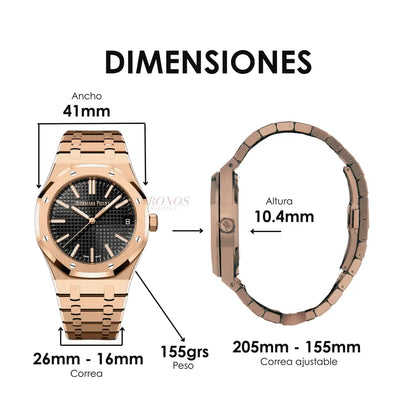 Reloj de colección Royal Oak Black Dial oro rosa Kronos Relojes USA