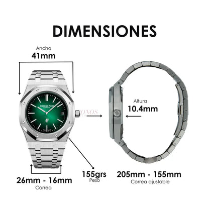 Royal Oak Steel Green Dial Kronos reloj lujo para hombre mujer unisex