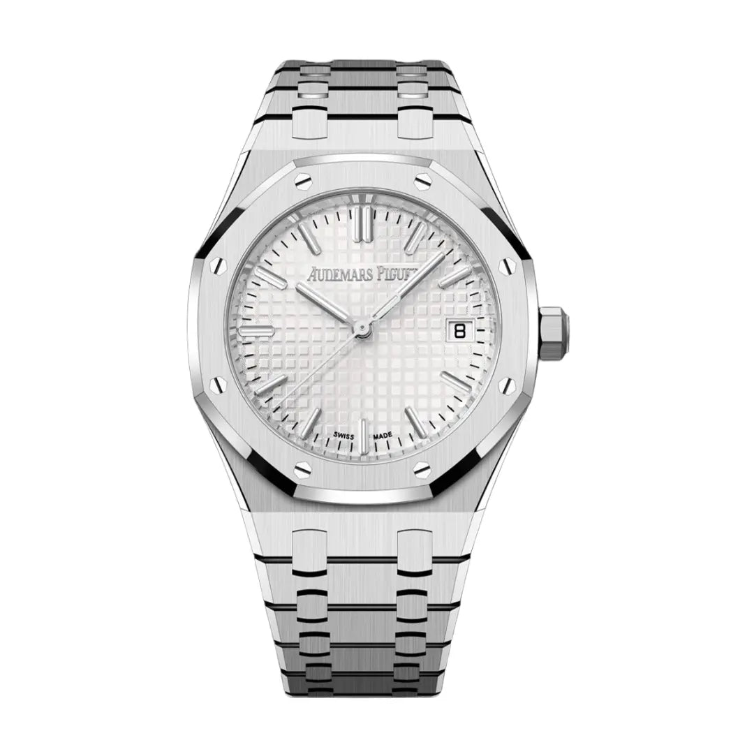 Royal Oak Steel White Dial reloj lujo Kronos Relojes frontal