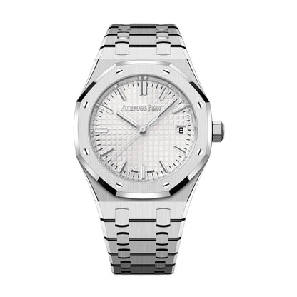 Royal Oak Steel White Dial reloj lujo Kronos Relojes frontal