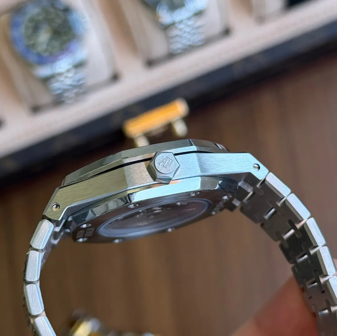 Royal Oak acero pulido blanco Kronos Relojes correa detalle