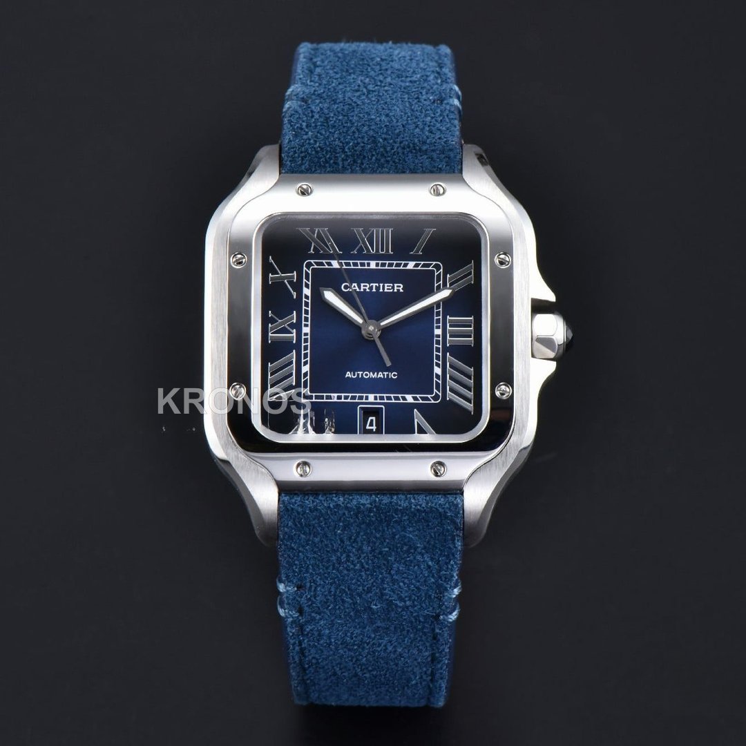 Santos Large 40mm Blue Dial Blue - Authentic Movement