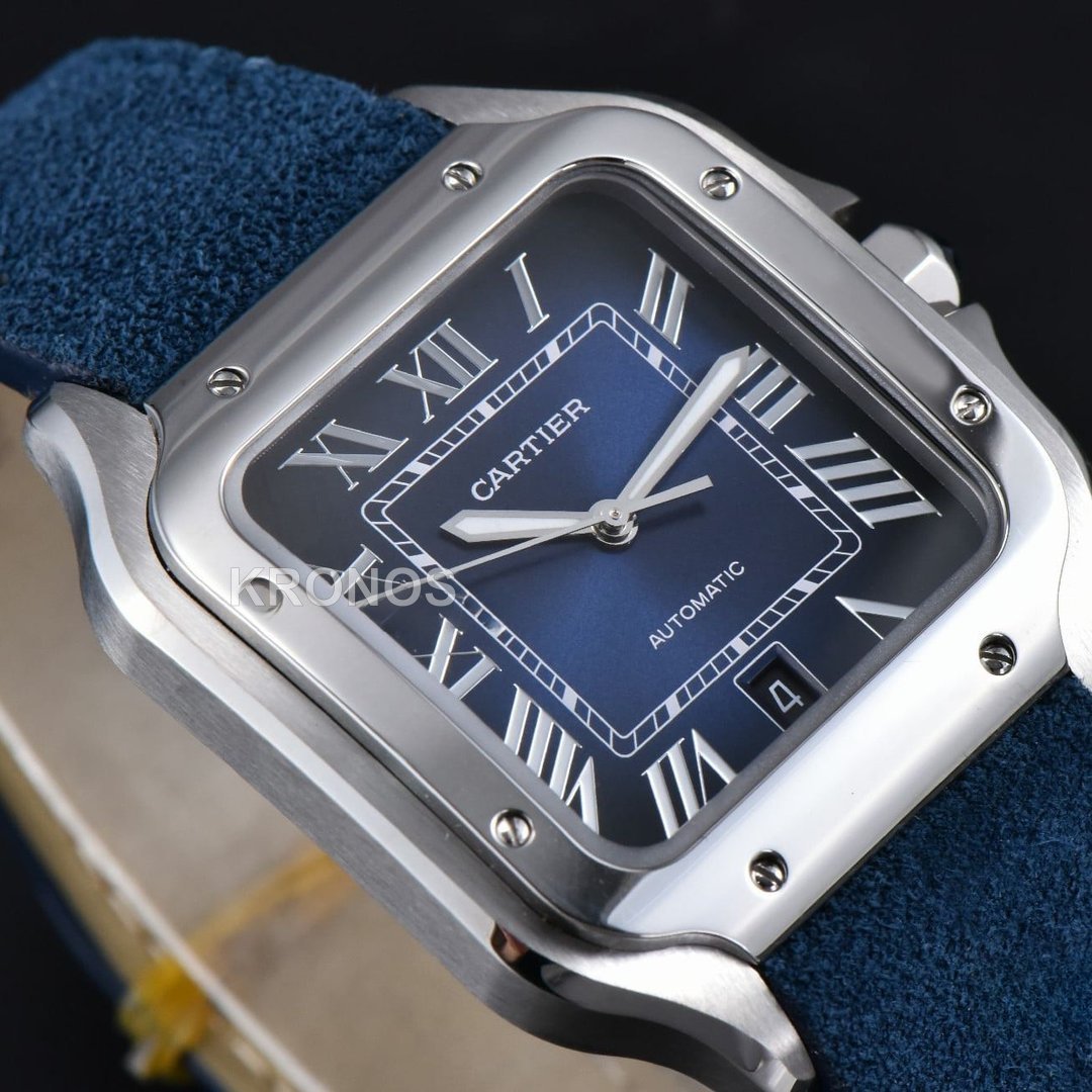 Santos Large 40mm Blue Dial Blue - Authentic Movement