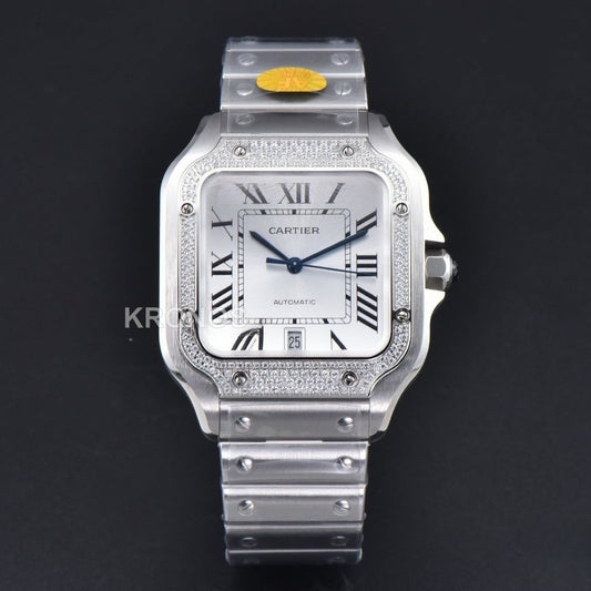 Santos XL 40mm White Dial Diamond - Authentic Movement