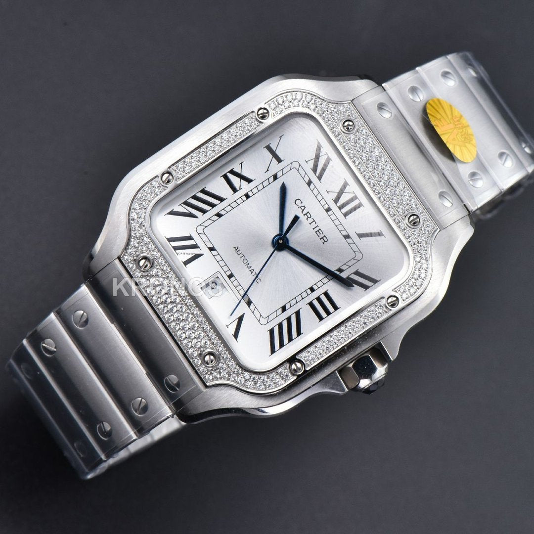 Santos XL 40mm White Dial Diamond - Authentic Movement