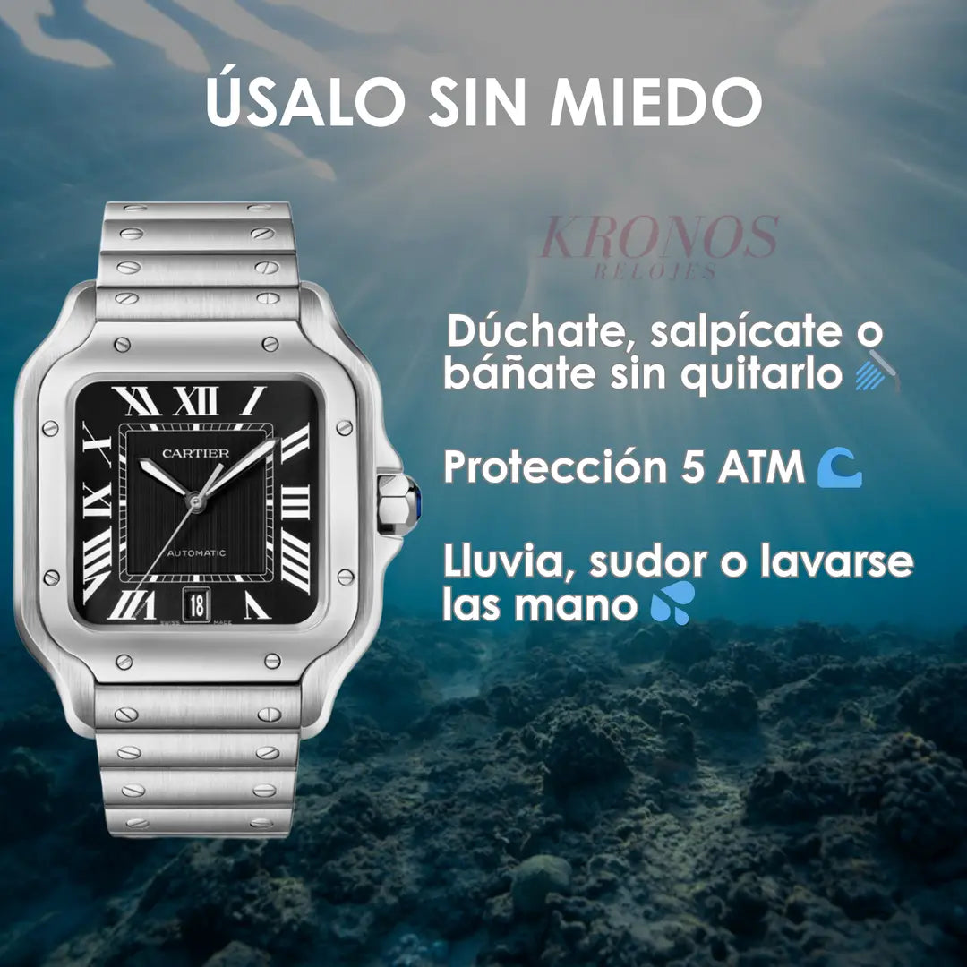 Caja de acero pulido Santos Steel Black Dial Kronos lujo