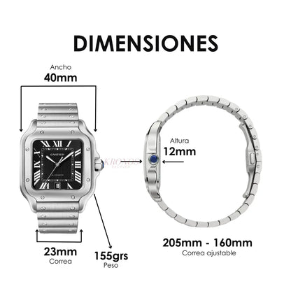Santos Steel Black Dial estilo AAA Kronos Relojes envío