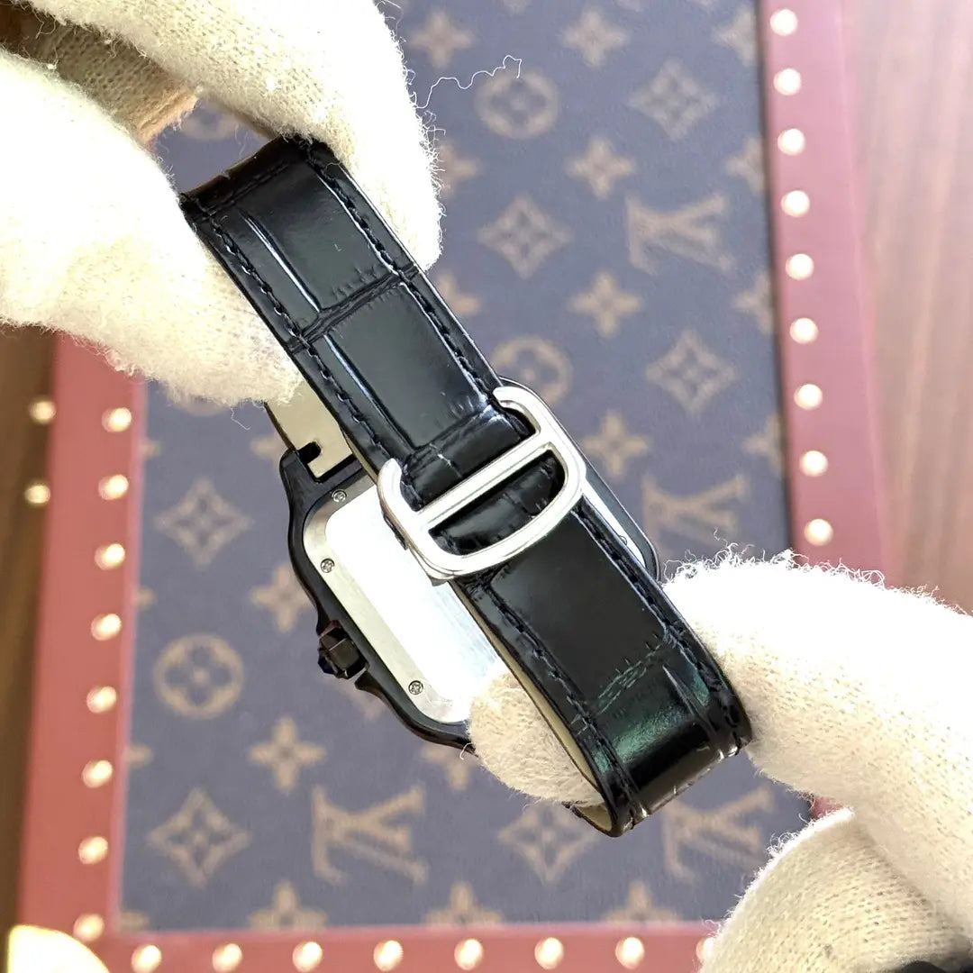 Correa cuero negro Santos Steel reloj lujo Kronos Relojes detalle