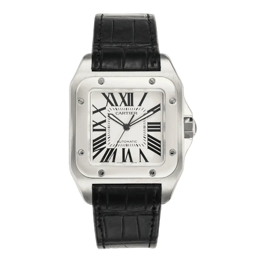 Reloj Santos Steel White Dial con correa de cuero marrón - Kronos Relojes
