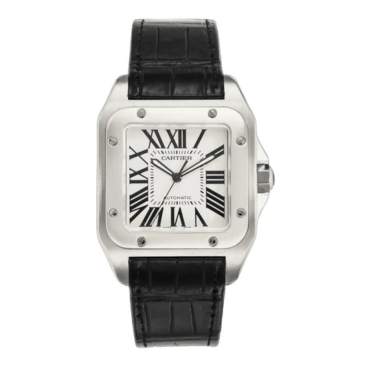 Reloj Santos Steel White Dial con correa de cuero marrón - Kronos Relojes