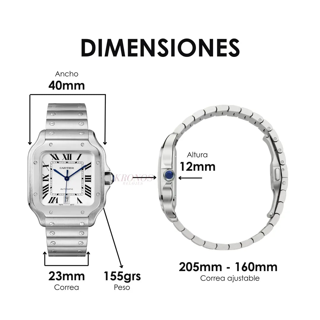 Reloj inspirado Santos Steel esfera blanca Kronos Relojes