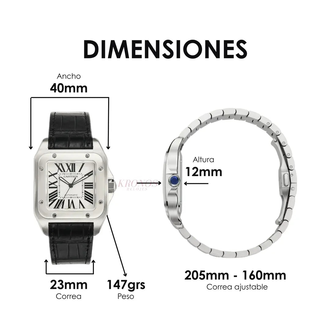 Reloj de lujo accesible Santos Steel vista frontal - Tienda Kronos