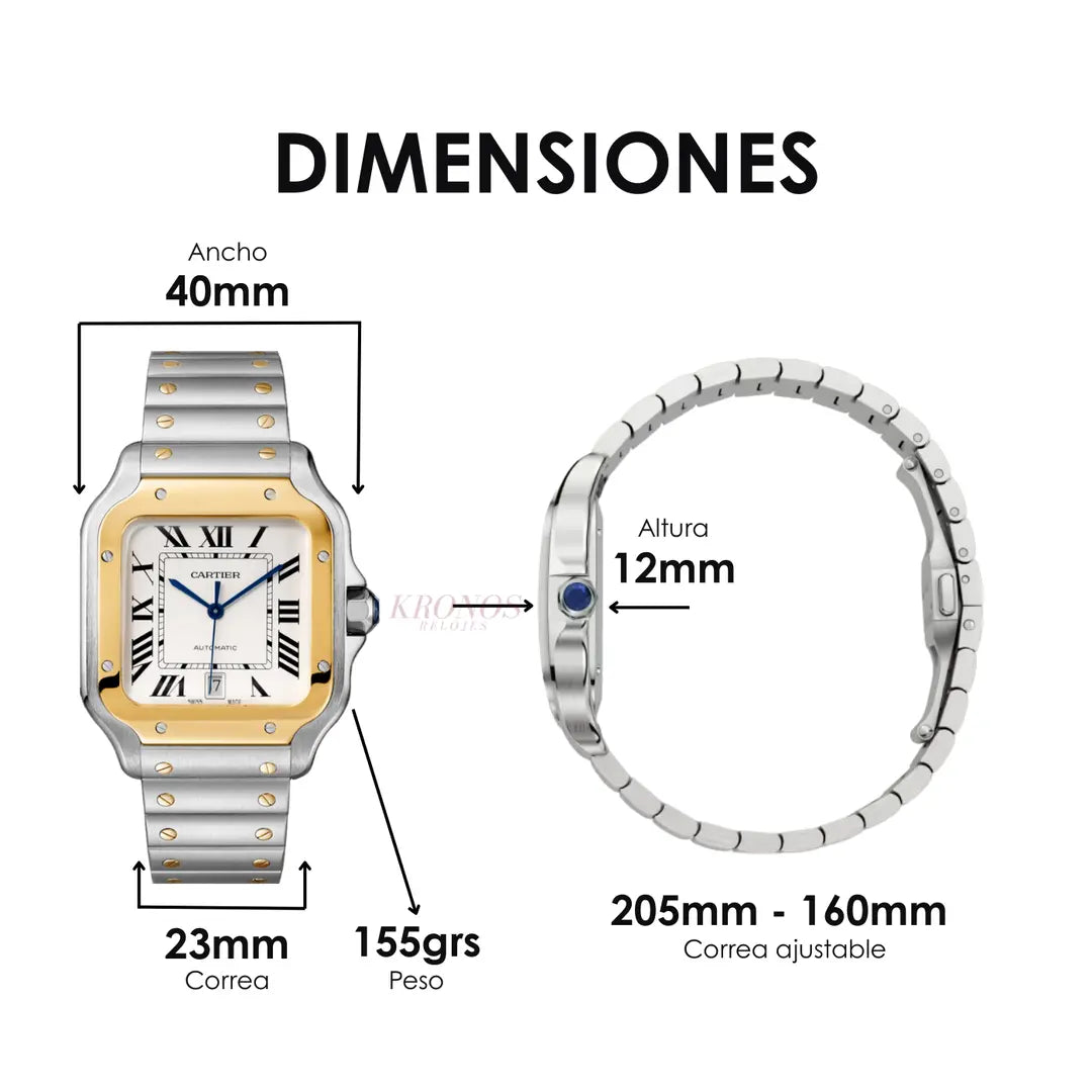 Caja y esfera blanca del Santos Two-Tone inspirado - Reloj de colección Kronos