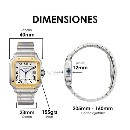 Caja y esfera blanca del Santos Two-Tone inspirado - Reloj de colección Kronos
