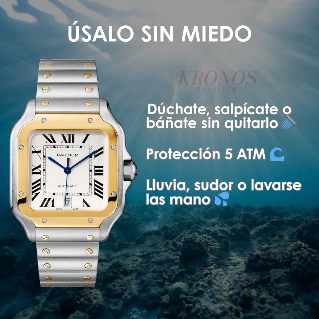 Caja y esfera blanca del Santos Two-Tone inspirado - Reloj de colección Kronos