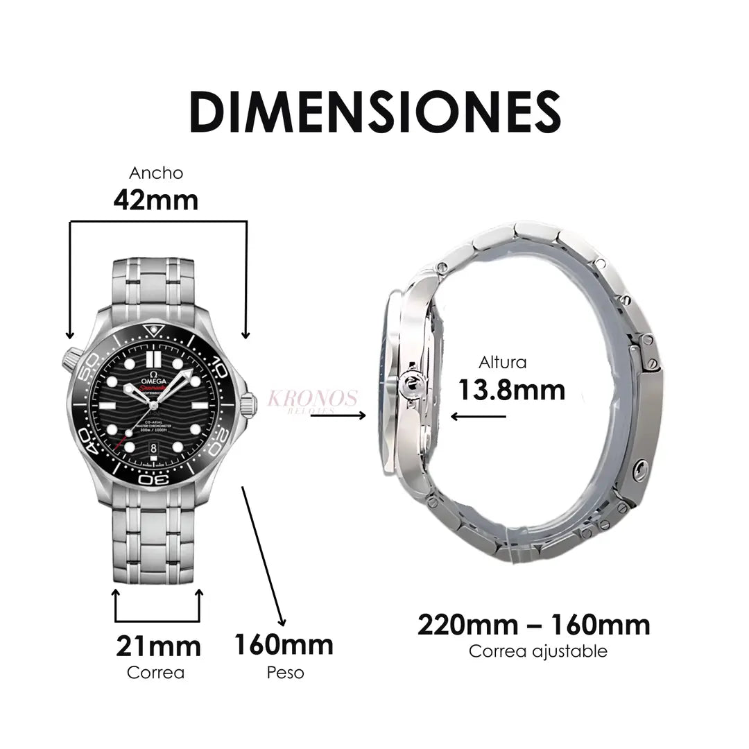 Cristal zafiro Seamaster Diver Black dial profesional Kronos