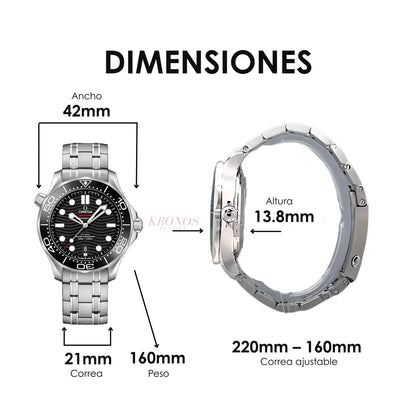 Cristal zafiro Seamaster Diver Black dial profesional Kronos