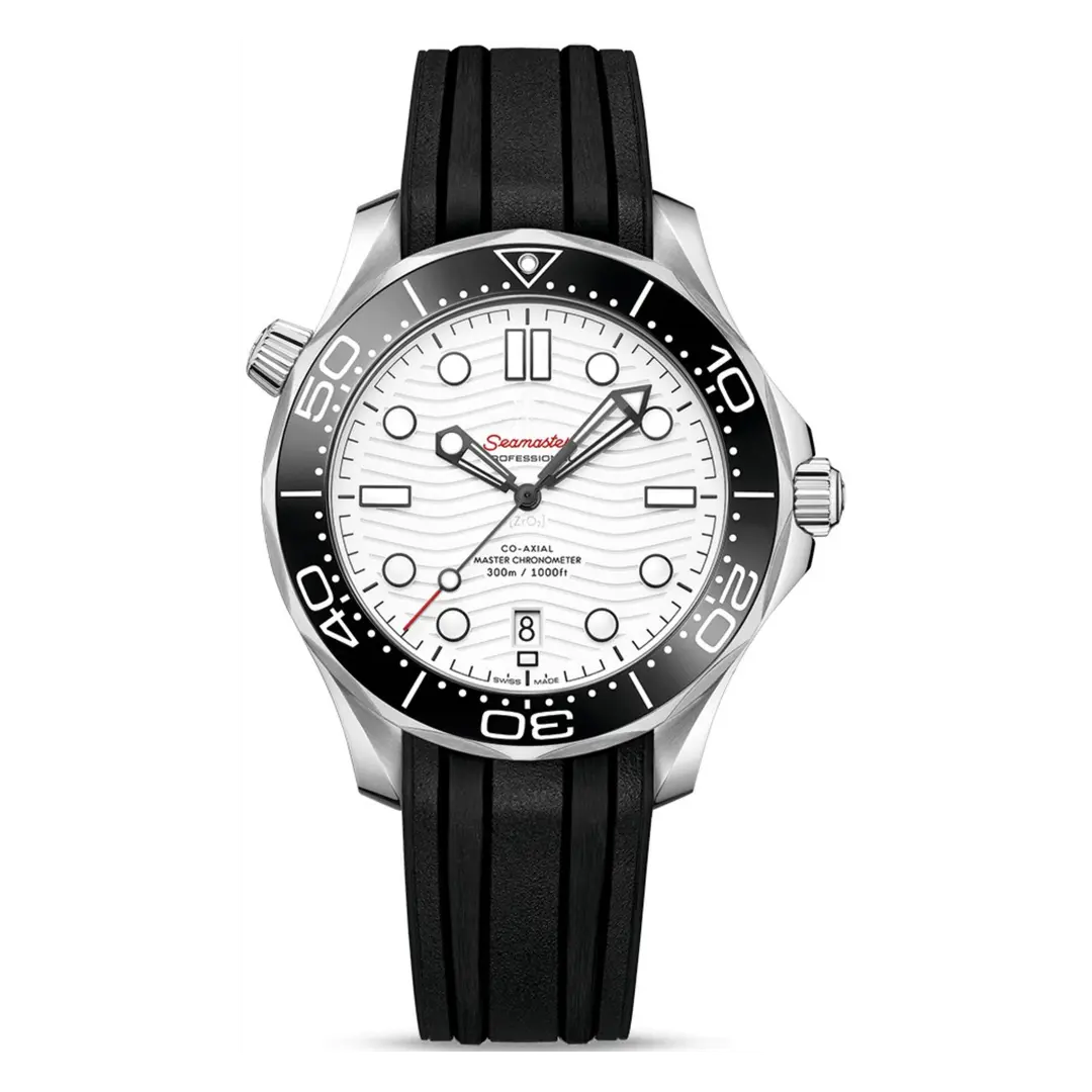 Seamaster Diver 300M acero esfera blanca correa goma - Kronos Relojes