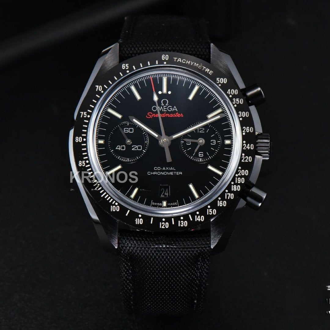 Speedmaster ‘dark Side Of The Moon’ Real Ceramic Omf 44mm Black Dial Nylon Strap - Authentic Movement