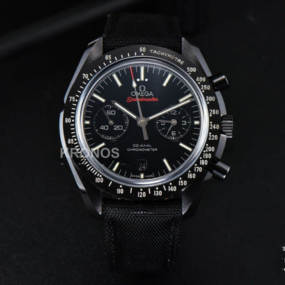 Speedmaster ‘dark Side Of The Moon’ Real Ceramic Omf 44mm Black Dial Nylon Strap - Authentic Movement