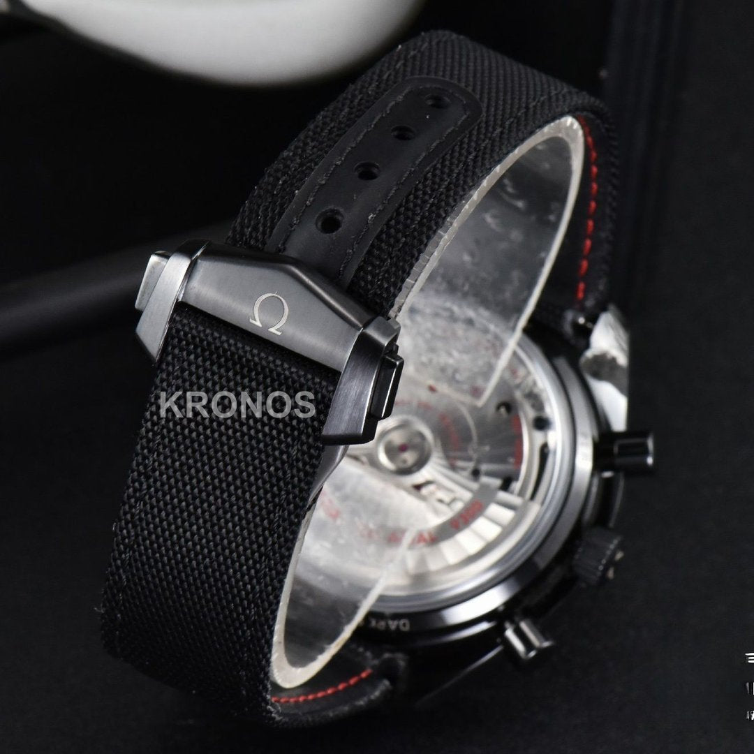 Speedmaster ‘dark Side Of The Moon’ Real Ceramic Omf 44mm Black Dial Nylon Strap - Authentic Movement
