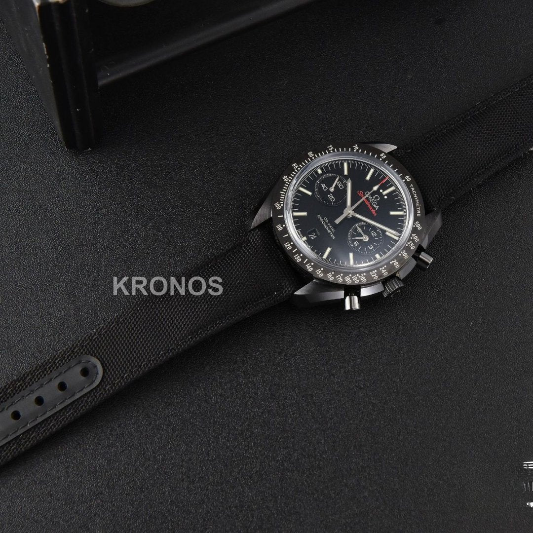 Speedmaster ‘dark Side Of The Moon’ Real Ceramic Omf 44mm Black Dial Nylon Strap - Authentic Movement