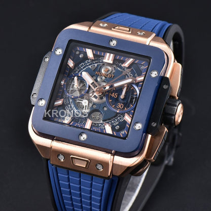 Square Bang Unico 42mm Blue Bzel Blue Skeleton Dial Blue A1280 - Authentic Movement