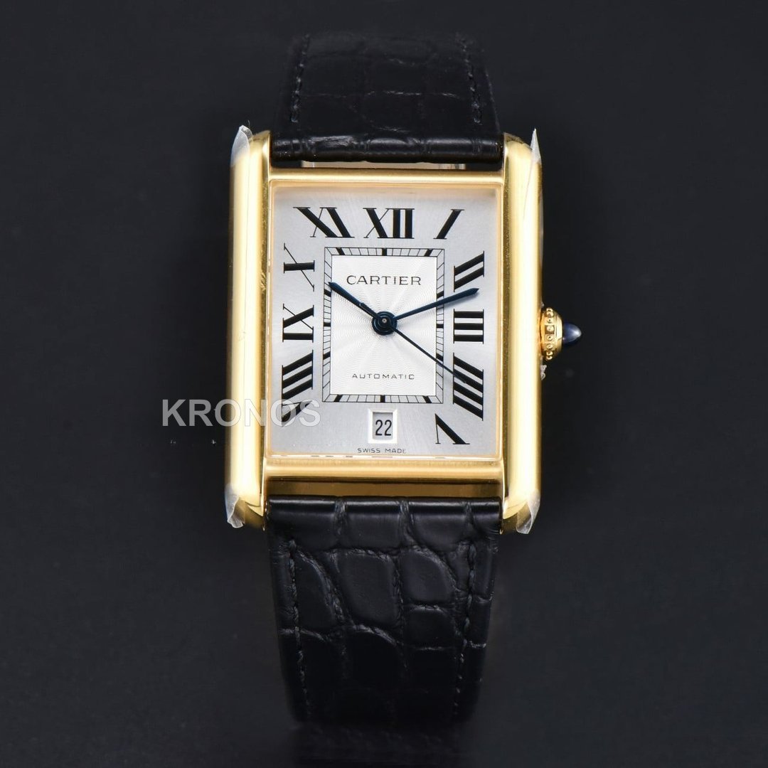 Tank Louis XL Automatic 31mm X 41mm Black Croc Textured - Authentic Movement