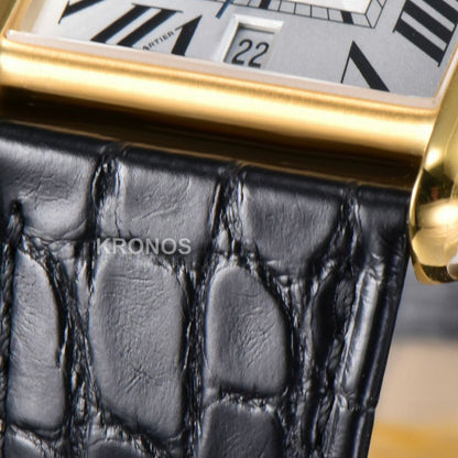 Tank Louis XL Automatic 31mm X 41mm Black Croc Textured - Authentic Movement
