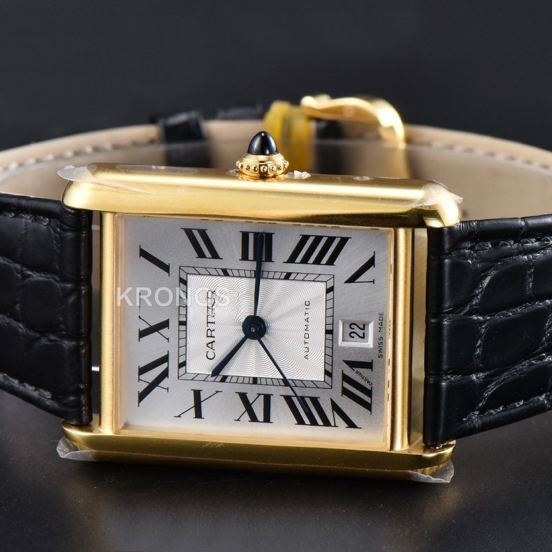 Tank Louis XL Automatic 31mm X 41mm Black Croc Textured - Authentic Movement
