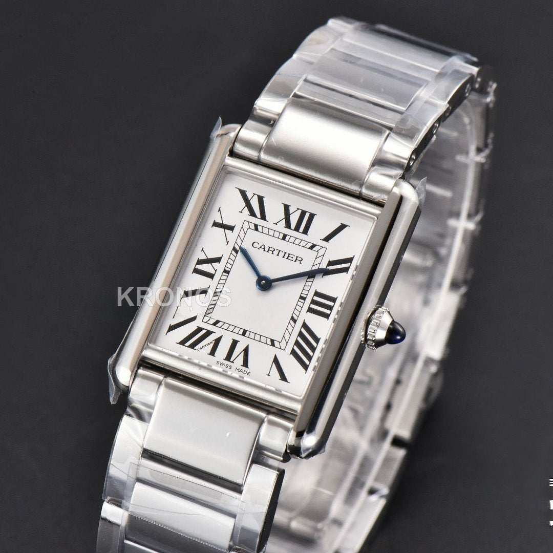 Tank Must Large 33.7mmx25.5mm White Dial Ronda Quartz - Authentic Movement