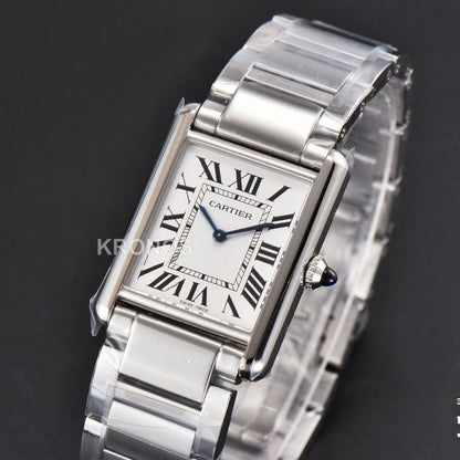 Tank Must Large 33.7mmx25.5mm White Dial Ronda Quartz - Authentic Movement