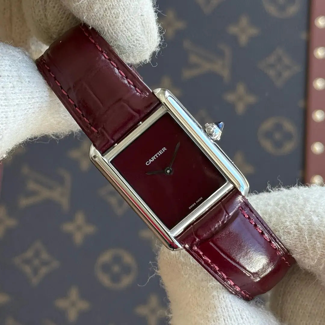 Reloj Tank Steel Kronos correa piel roja diseño minimalista acero inoxidable