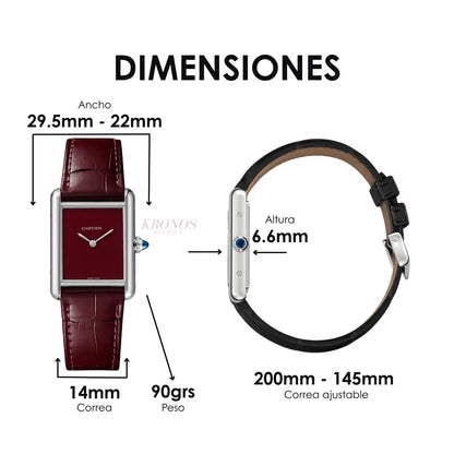 Detalle carátula minimalista reloj Tank Steel Red Dial Kronos Relojes