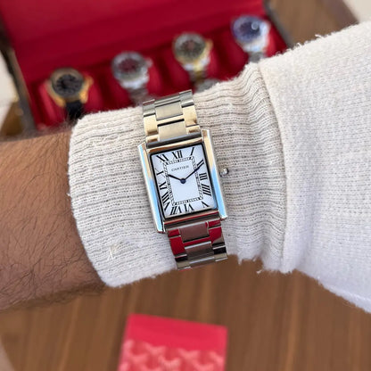 Reloj de lujo accesible Tank Steel White Dial Kronos Relojes