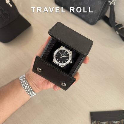 Classic Fusion Steel – Black Dial Leather Strap - Travel Roll