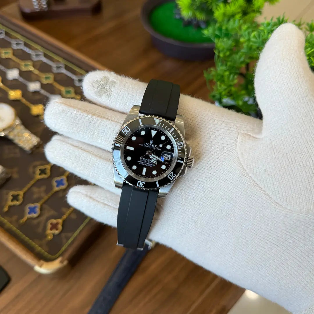 Yacht-Master Oystersteel Black inspirado en Kronos Relojes - Detalle de esfera negra y bisel